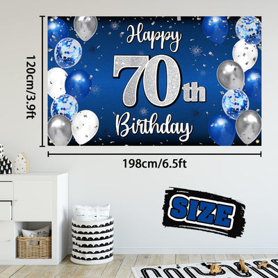 Decoración cumpleaños 70º globo azul plateado salud