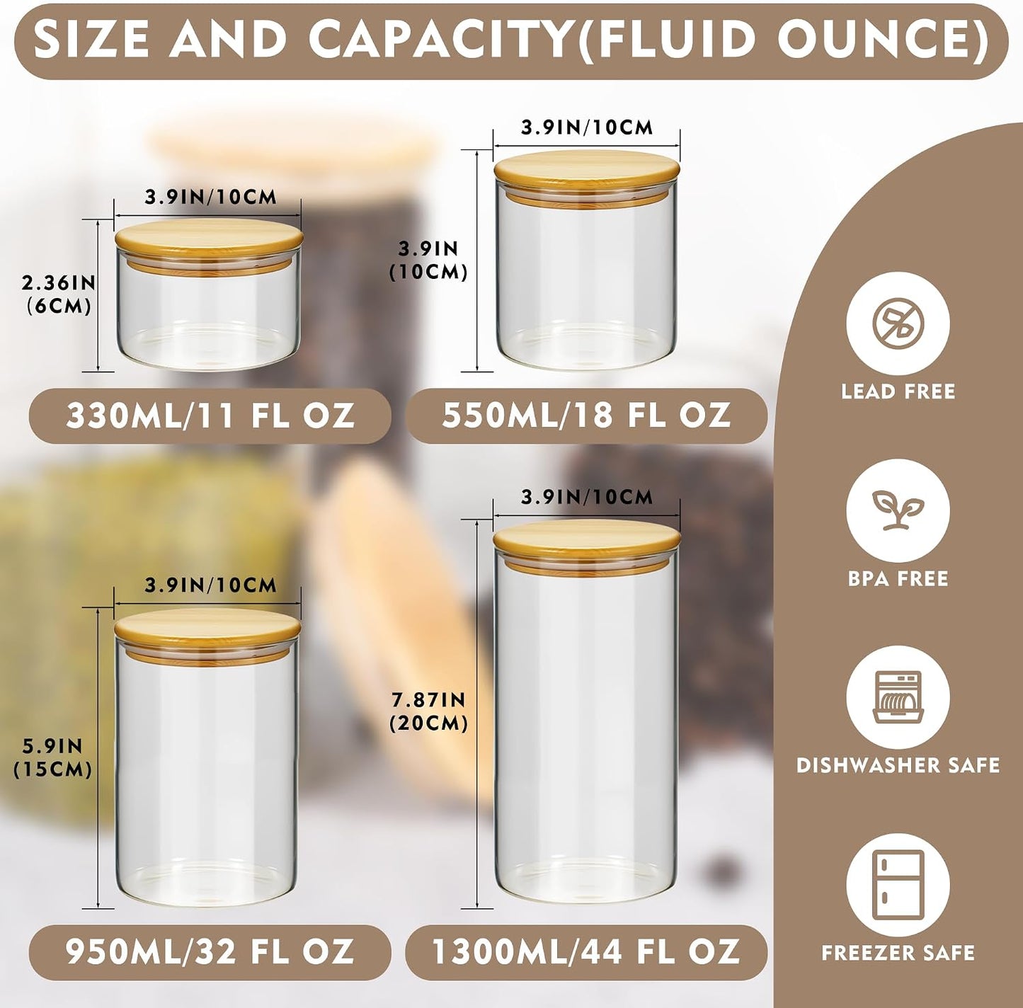 2 Pzas Frascos Vidrio 18oz Tapas Herméticas Bambú