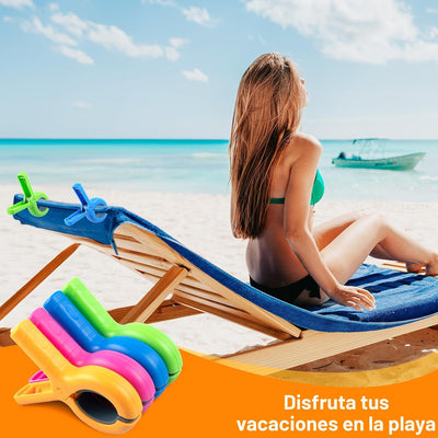 Clips grandes para toallas silla playa 8 pzas 4 colores
