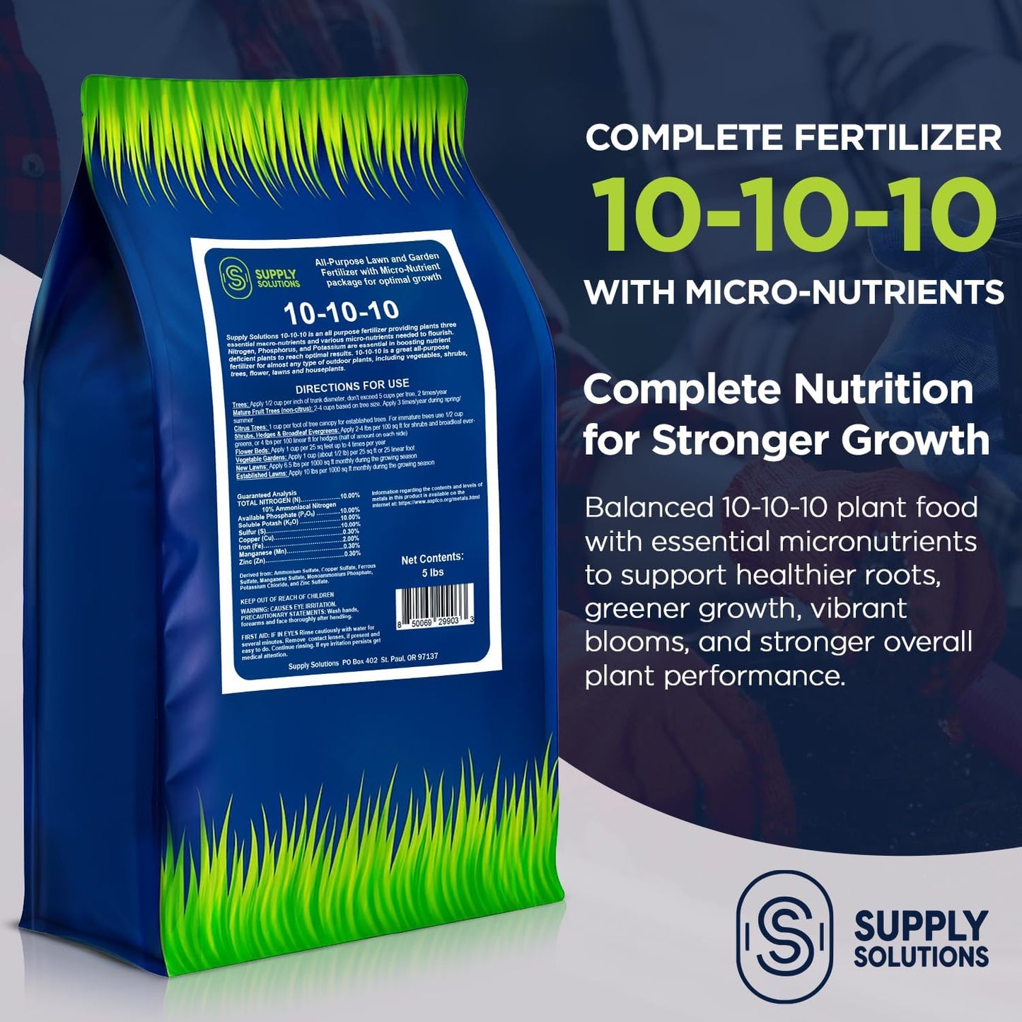 Fertilizante NPK 10-10-10 granular para césped y jardín