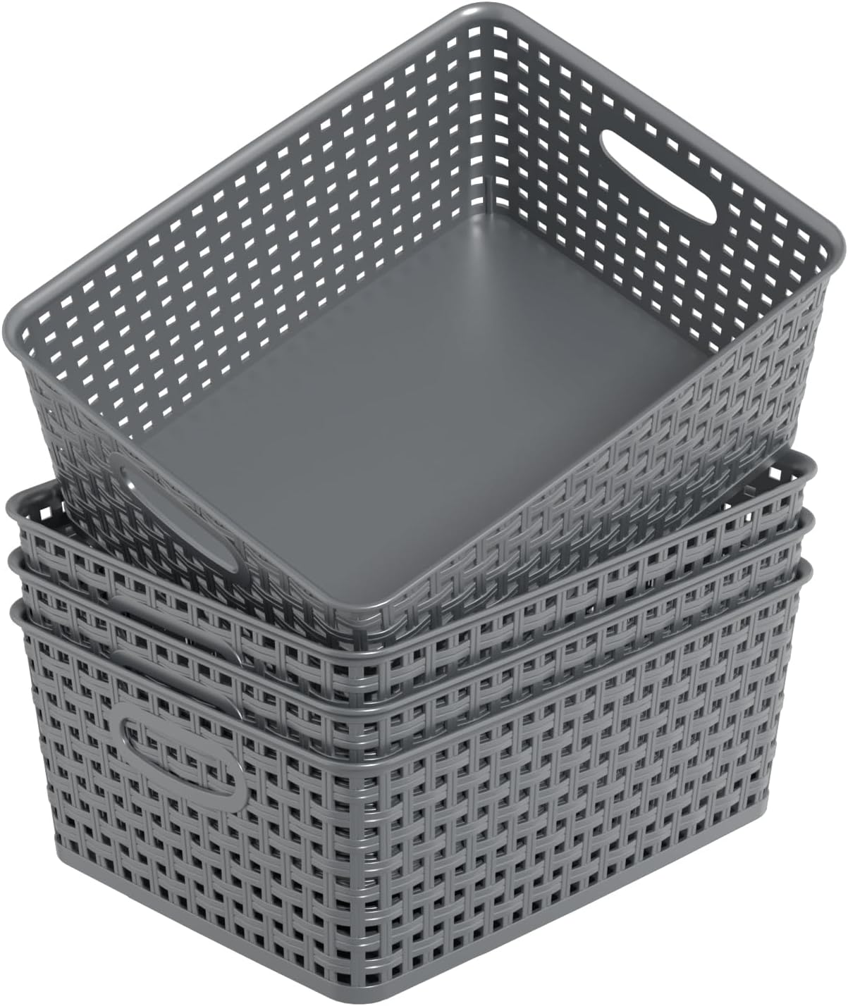 4 Cestas Almacenamiento Plástico Gris Tejida