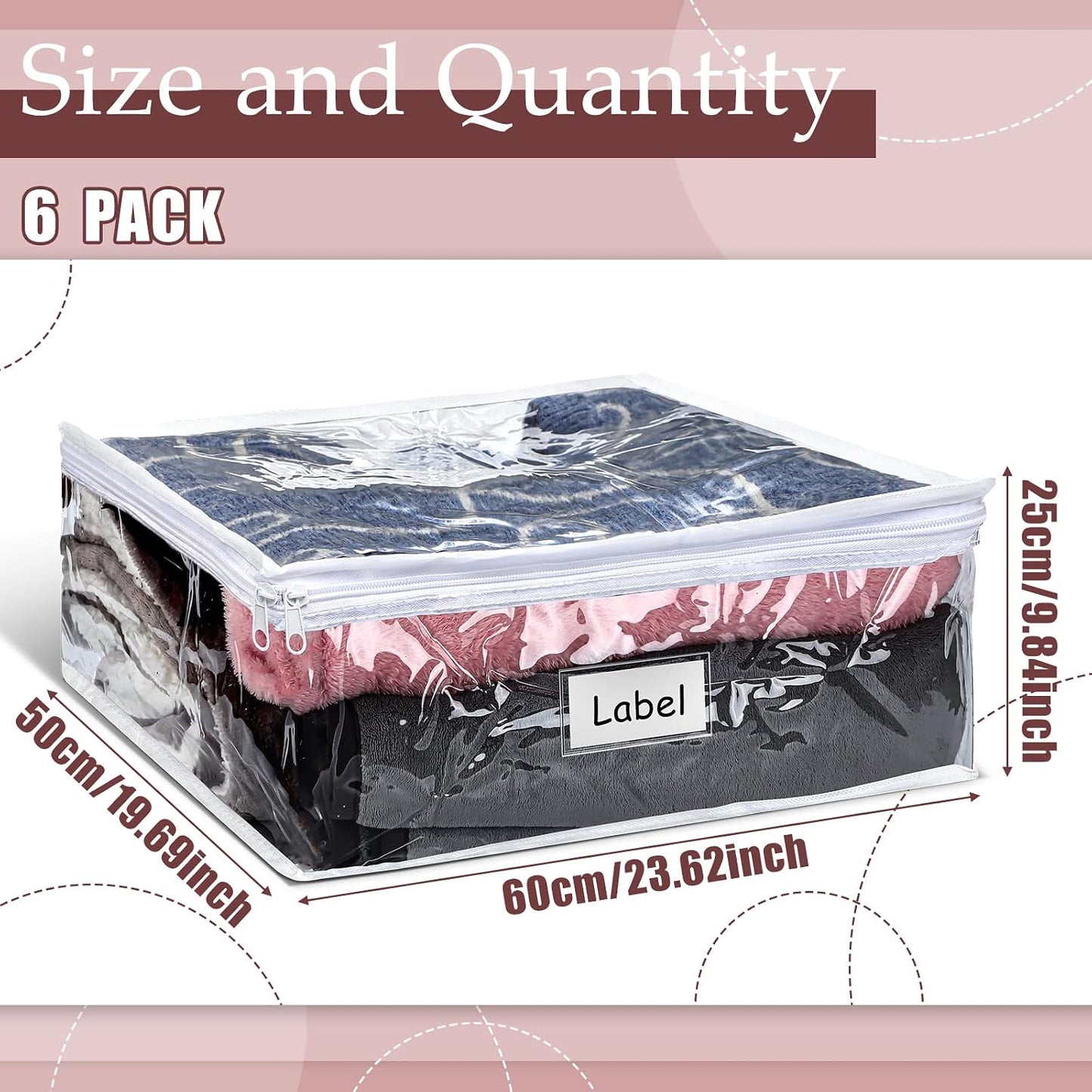 6 bolsas PVC transparente con cremallera para ropa y sábanas