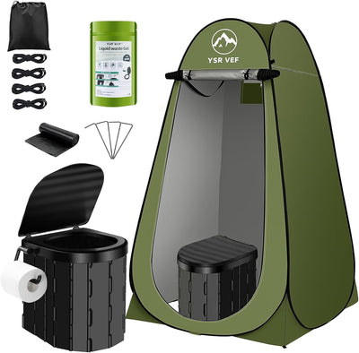 Kit baño portátil con toldo privado y bolsas gel para camping