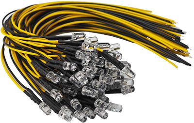 60 Lámparas LED 0.197pulg 12V CC con cable amarillo