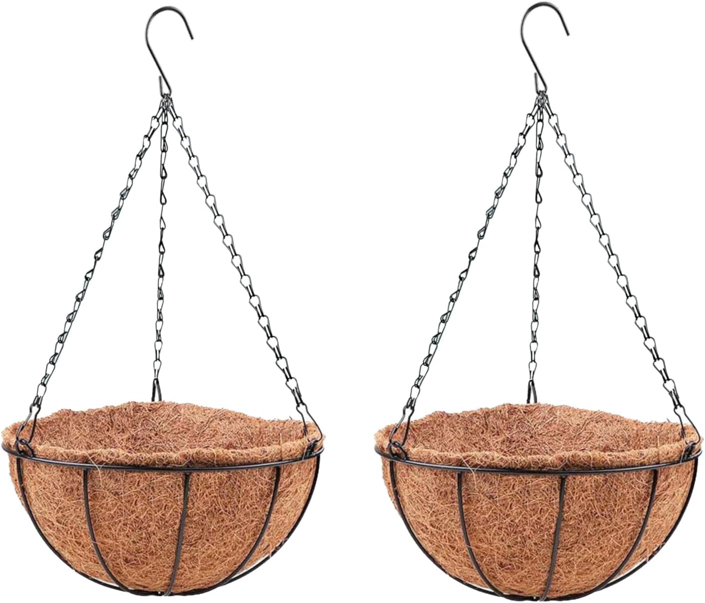 Cestas colgantes plantas 14pulg 2 Pzas forro coco metal negro