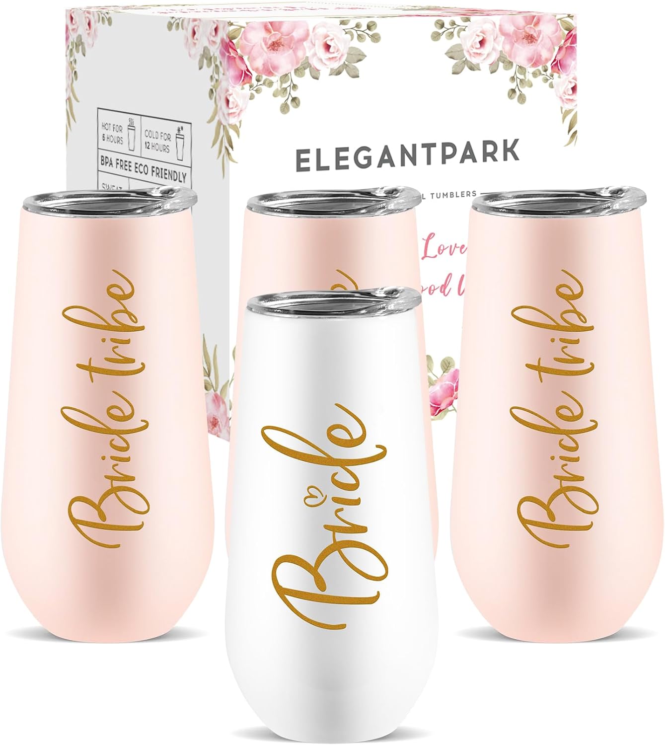 Set 4 Vasos Champán Acero Inox 10oz para Despedida de