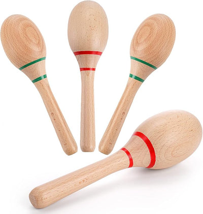 4 Sonajeros de madera 8pulg Maracas Tocadores Rumba