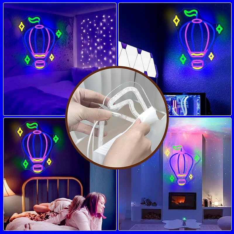 Luz LED Neón Globo Aerostático Azul Morada Decoración