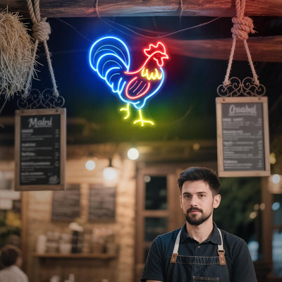 Letrero neón gallo LED decoración pared