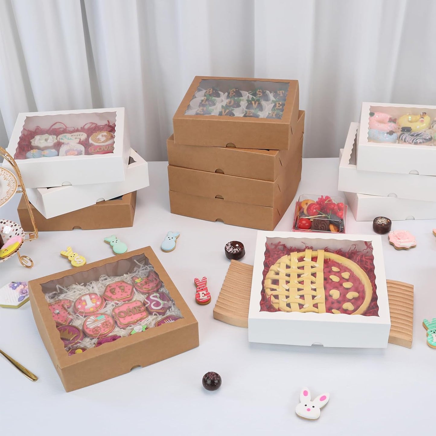 Cajas panadería marrón con ventana 12pzas 9x9x2.5pulg