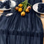 Camino mesa gasa rústica azul marino 35x120pulg para boda