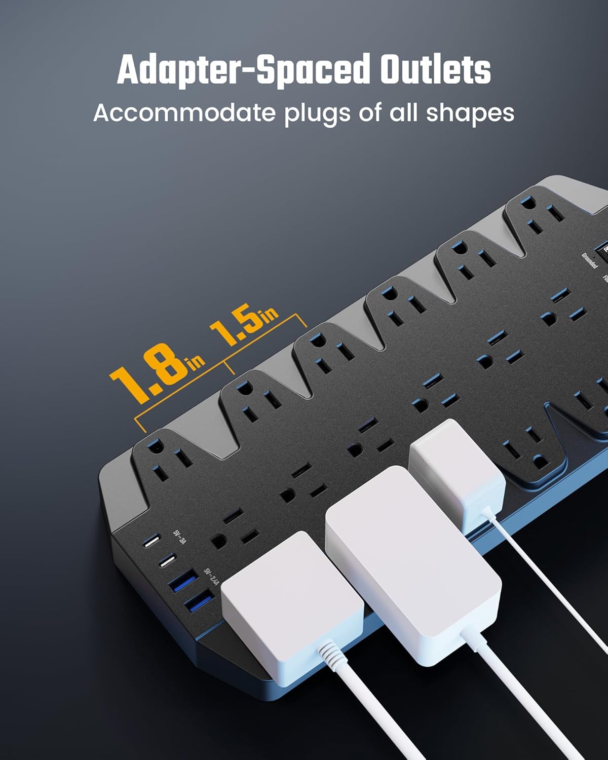 Regleta 18 tomas con USB 4 puertos 15pies 2100J