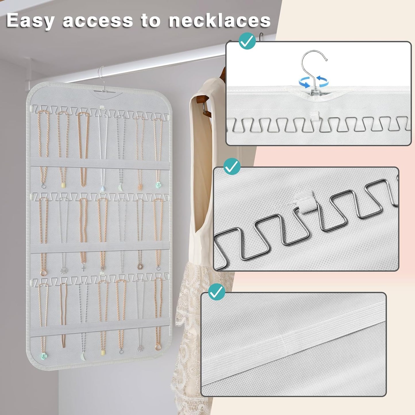 Pack 2 organizadores joyas colgantes 40 bolsillos 36 ganchos blanco