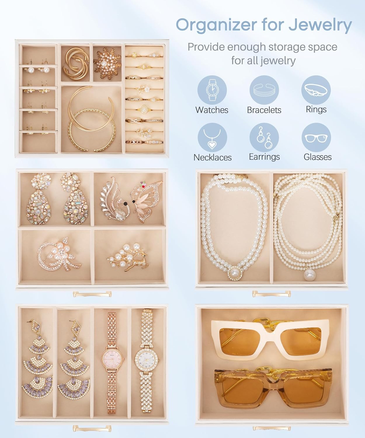 Caja organizadora joyas 5 capas tapa transparente para mujer