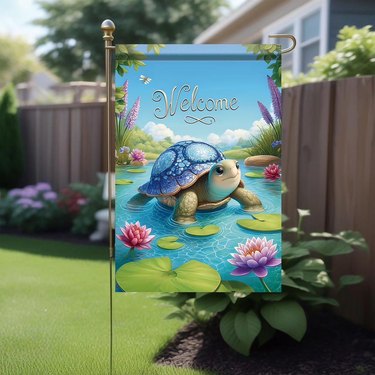 Bandera verano doble cara tortugas 12x18pulg jardín patio