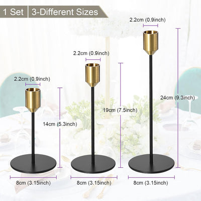 Set 3 portavelas metal cónico 3/4pulg color dorado y negro