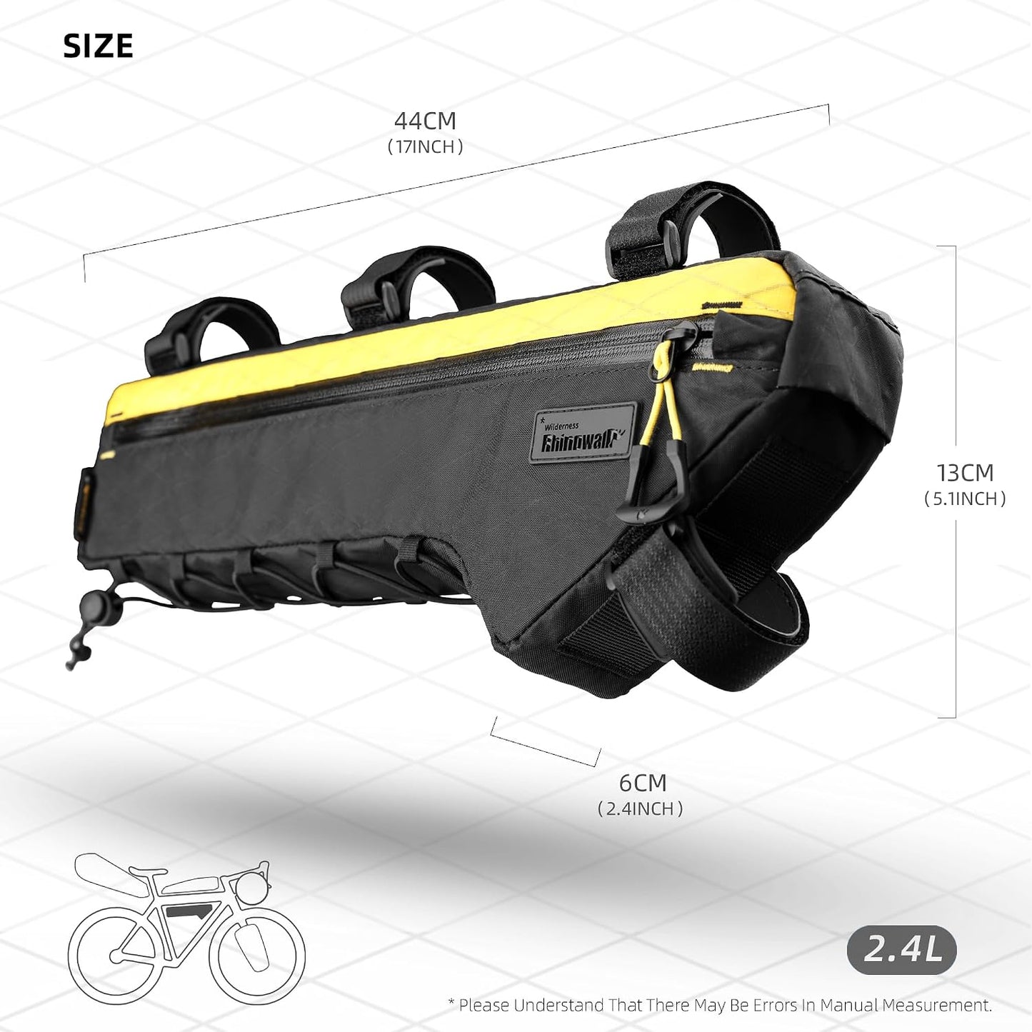 Bolsa cuadro bicicleta 2.4L impermeable con YKK y puerto