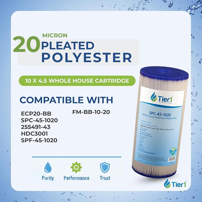 Filtro agua 20micras 10x4.5" plisado poliéster para Pentek