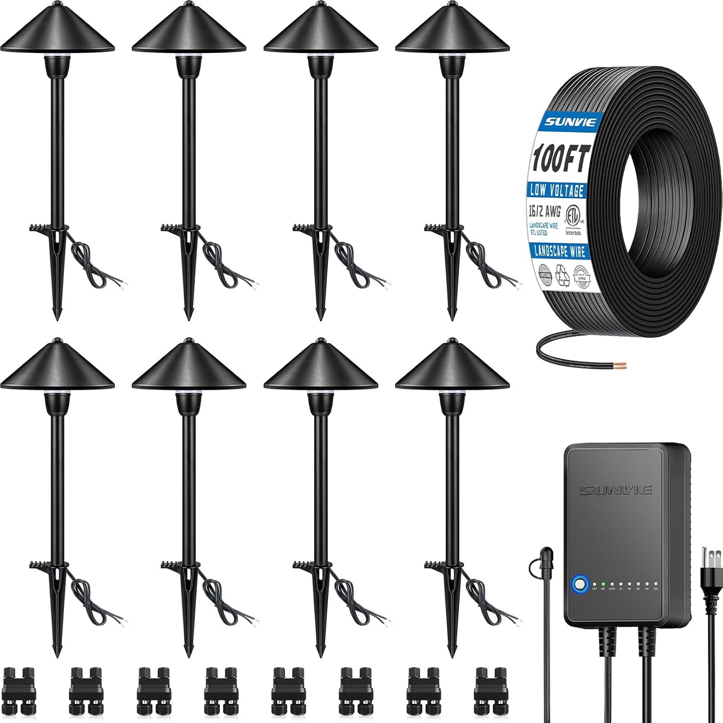 Kit 8 luces LED camino 3000K con transformador 100pies