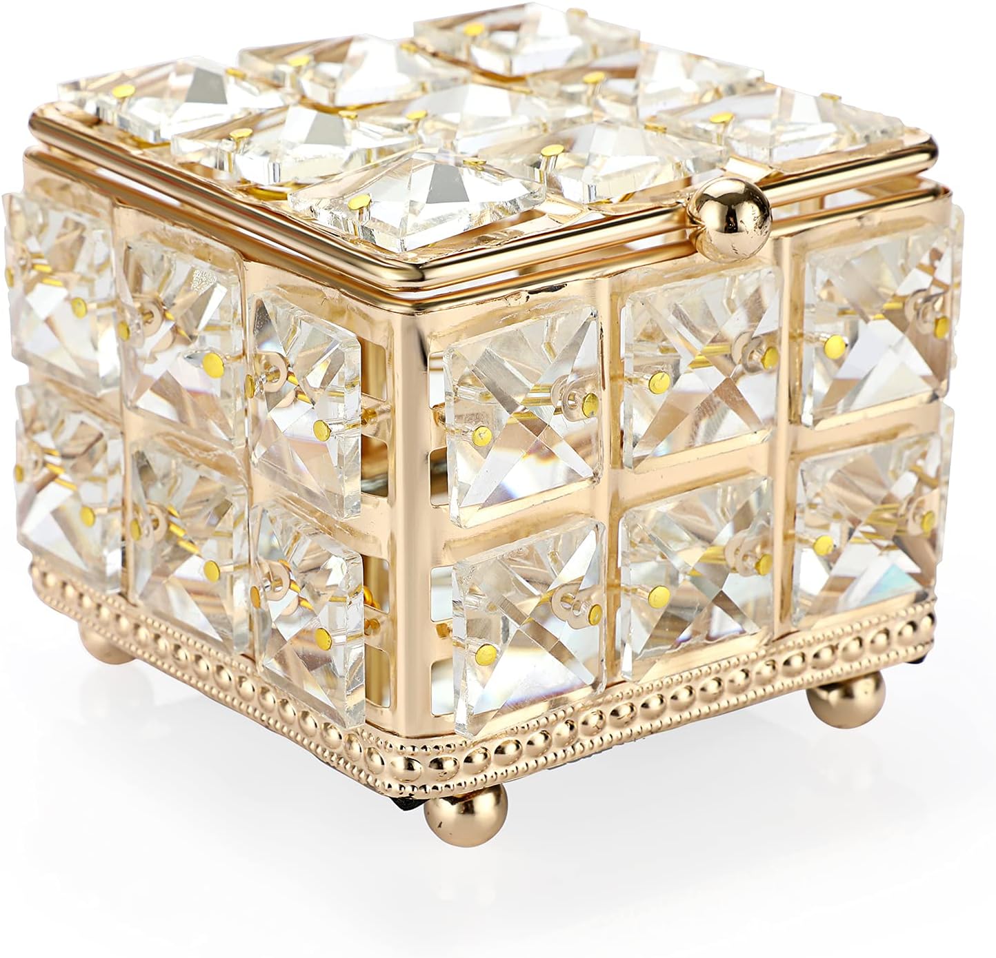 Joyero cristal cuadrado organiz. aretes anillos color dorado