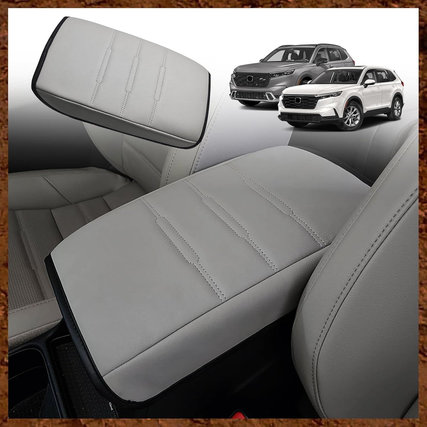 Funda consola central Honda CR-V 23-26 piel vegana borde gris