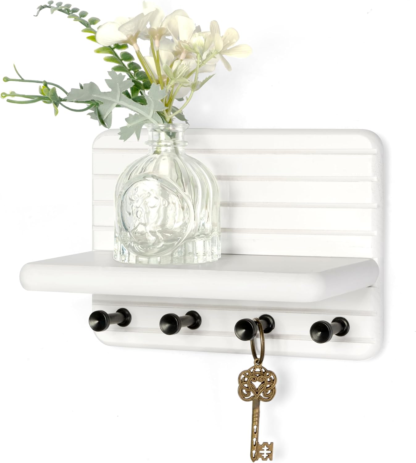Soporte llaves pared 17.8cm 4 ganchos estante flotante