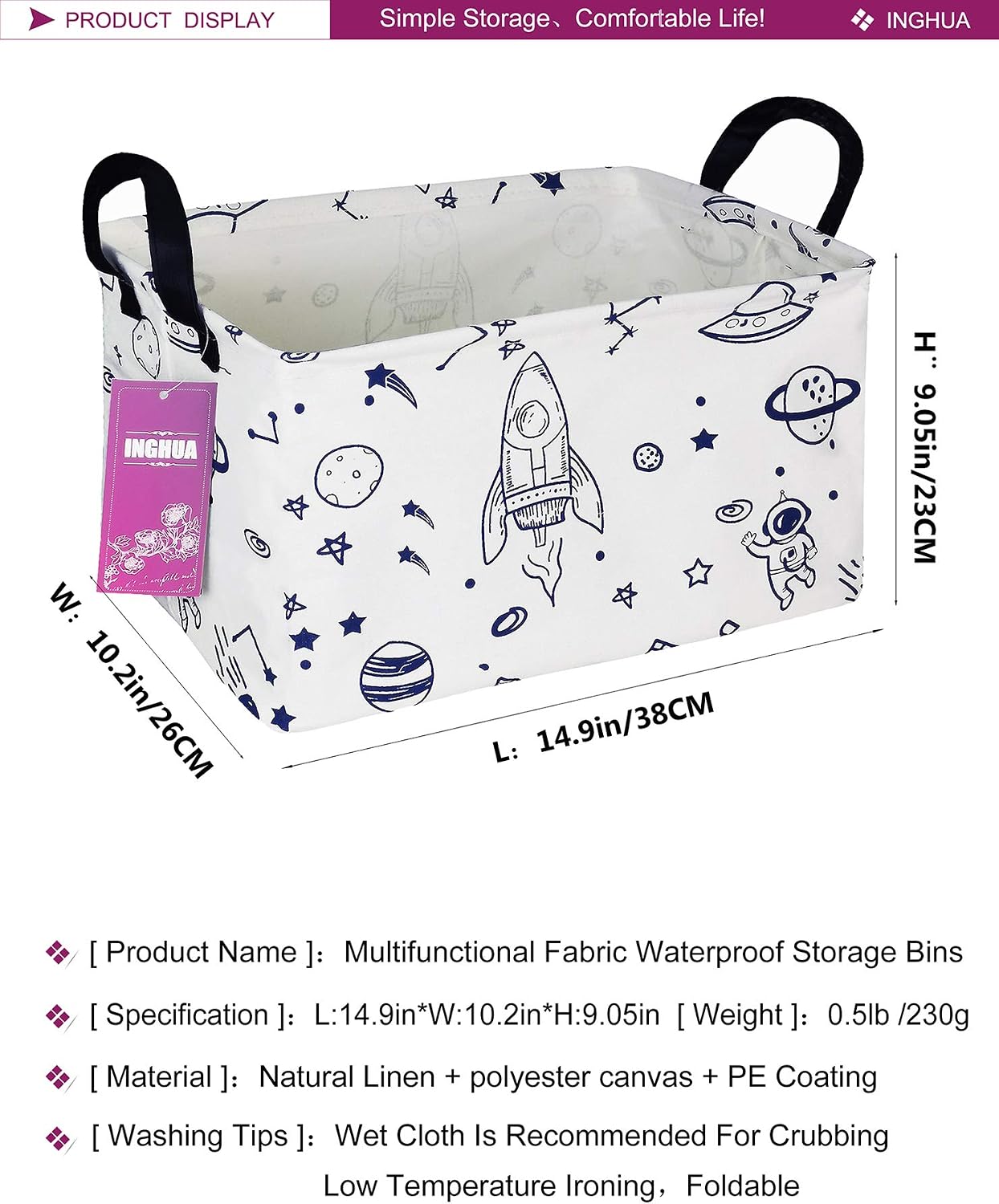 Cesta tela organizador rectangular para juguetes hogar oficina