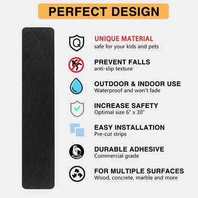12 Pzas Cintas Antideslizantes Escalera 6x30pulg Negro
