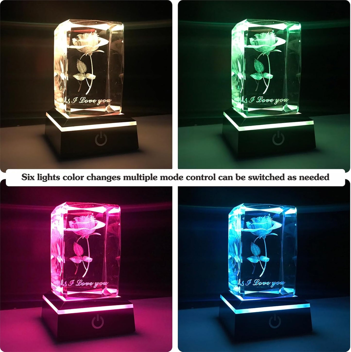 Luz Nocturna Cristal Rosa 3D Regalo para Mujer
