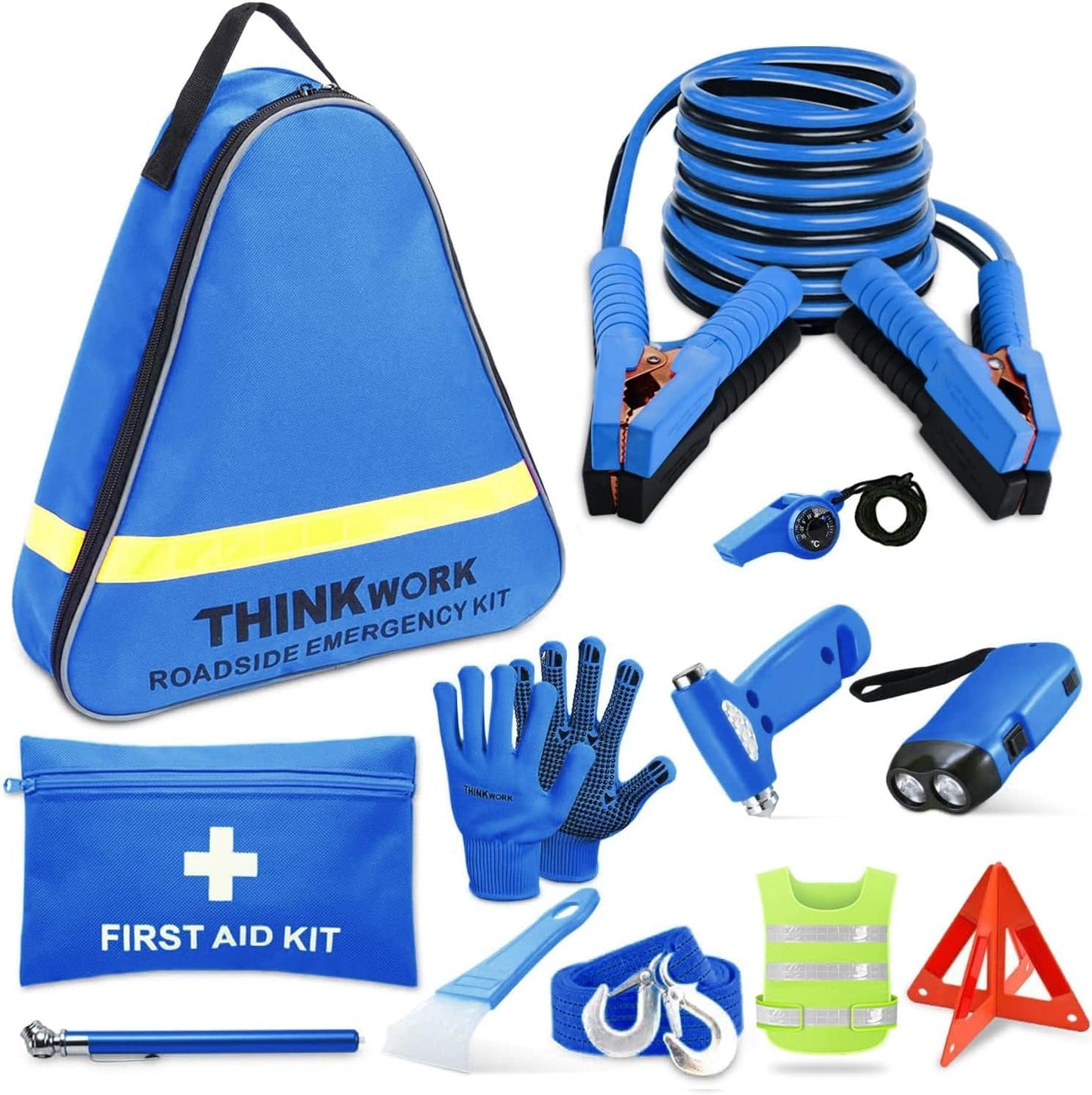 Kit emergencia coche azul con puente 10" martillo cuerda