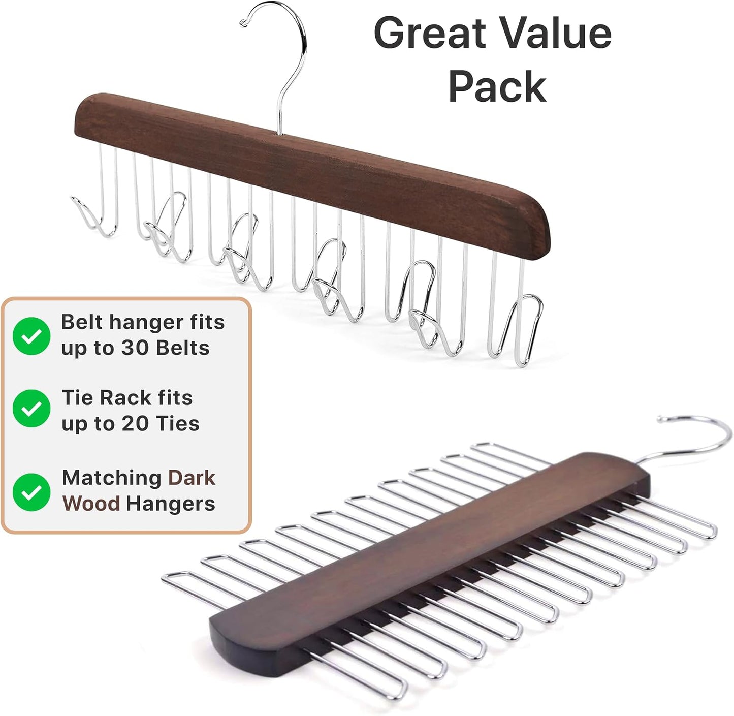 Percha madera nogal para corbata y cinturón organiz.