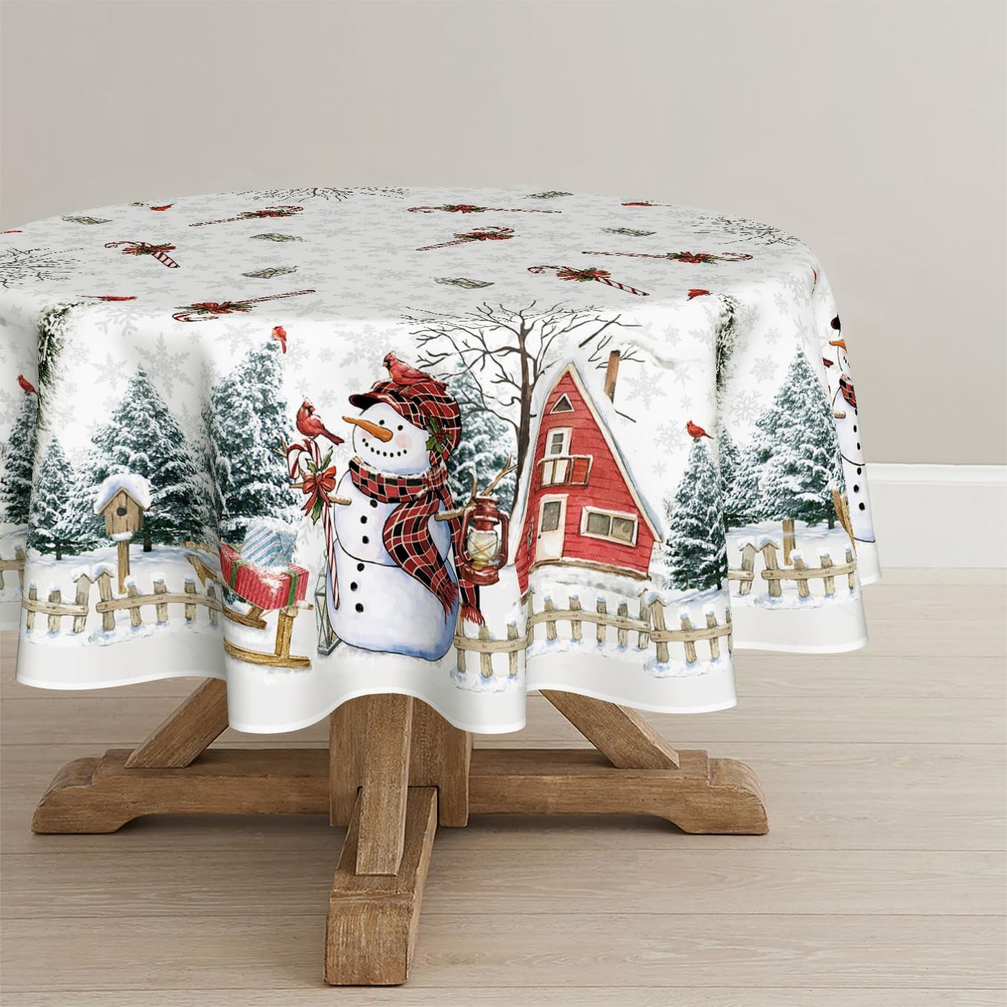 Mantel Navidad 70x70pulg blanco lavable decoración fiesta