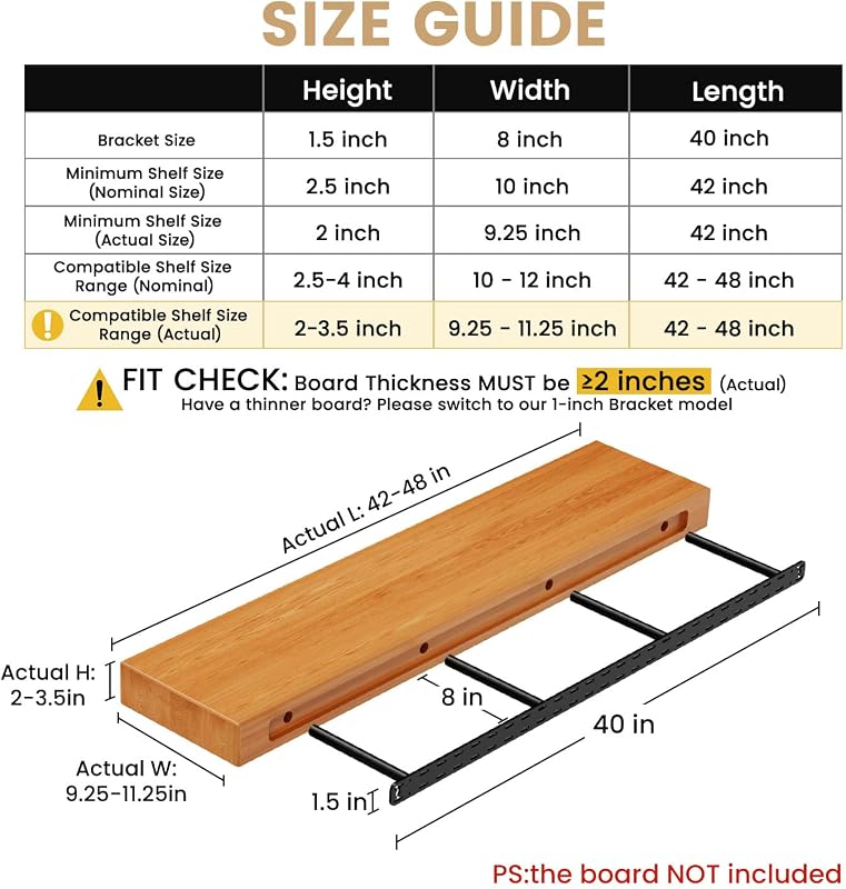 2 Soportes Flotantes Metal Ocultos para Estantes 40x8"