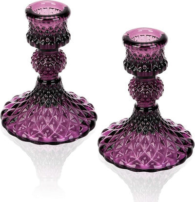 Portavelas cristal 2 Pzas palitos morado oscuro