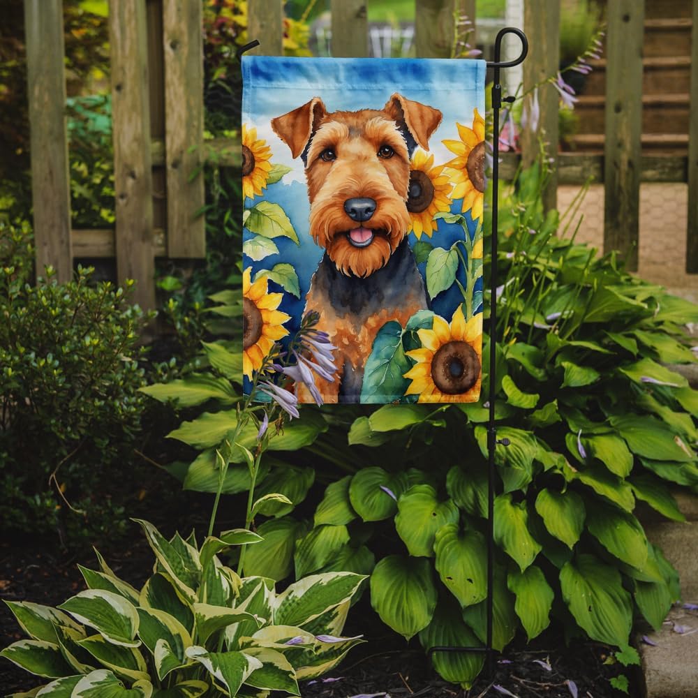 Bandera jardín girasoles Airedale Terrier multicolor