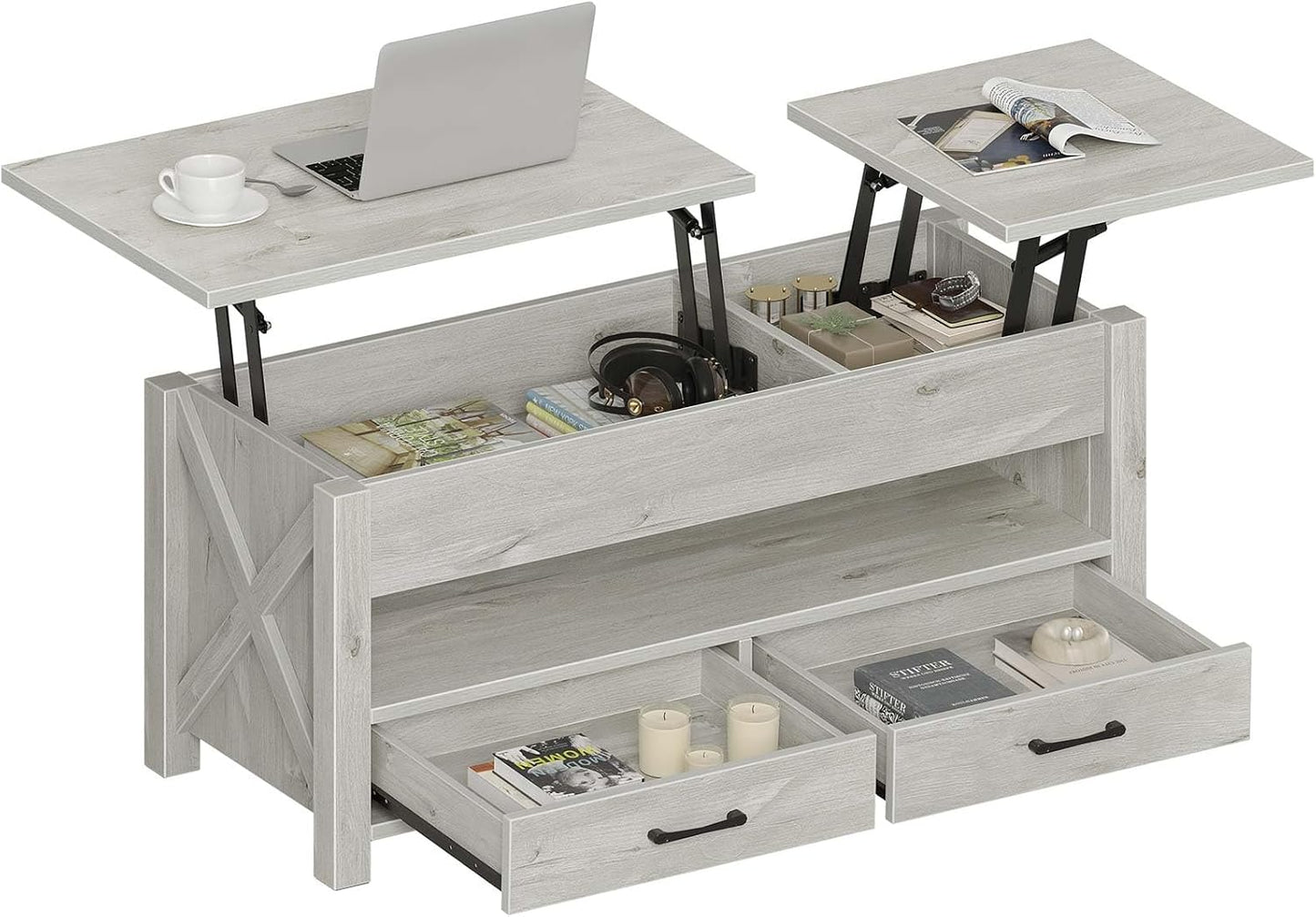 Mesa auxiliar retro con cajones y compartimento gris