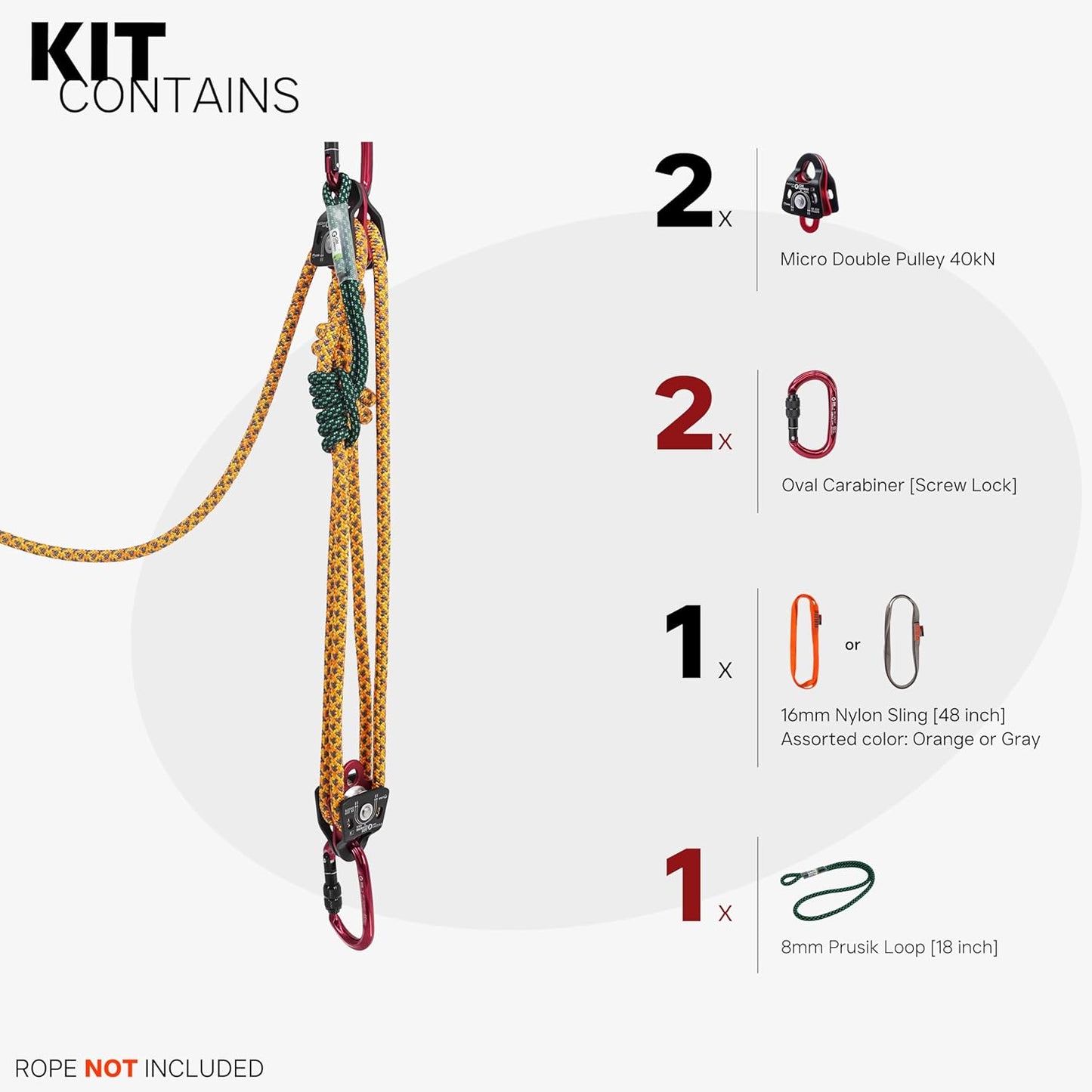 Kit hardware polea arrastre 5:1 bloque aparejos