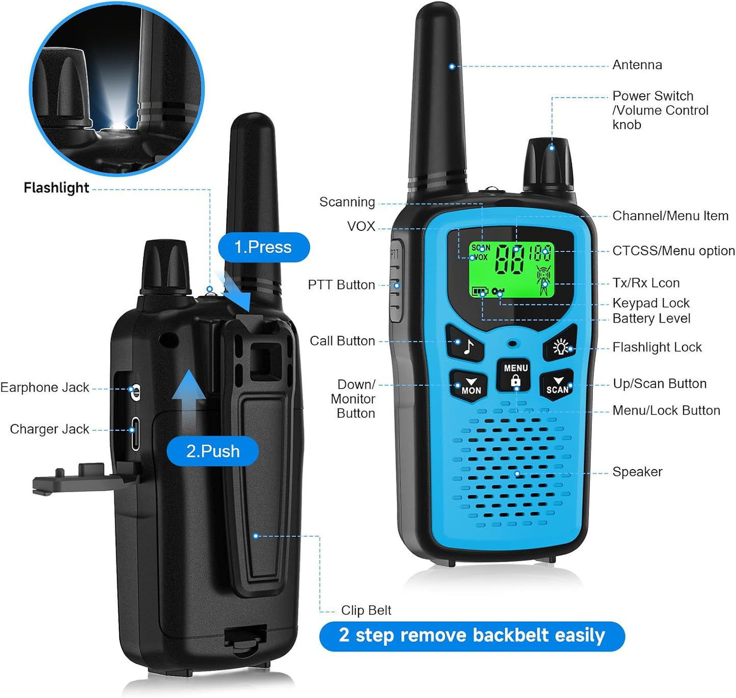 Walkie Talkies recargables 22 canales FRS campamento