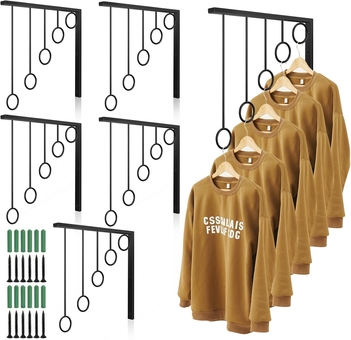 Estante pared ropa 5 anillos colgar 6 Uds