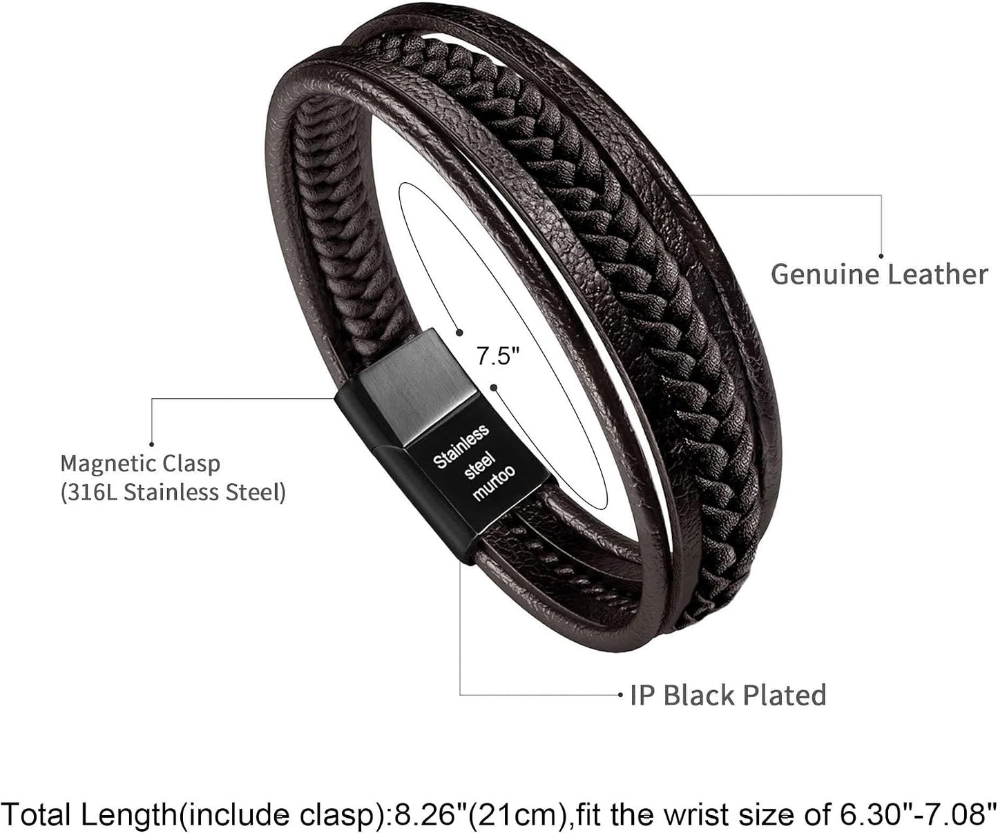 Pulsera cuero vacuno con hebilla multi capa hombre