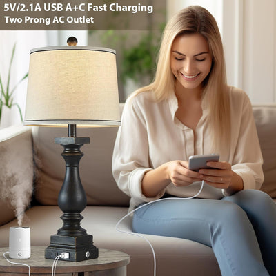 2 Lámparas Mesa Estilo Granja 28pulg USB AC Control Táctil