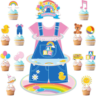 Soporte de 3 niveles para cupcakes con decoraciones de dibujos animados