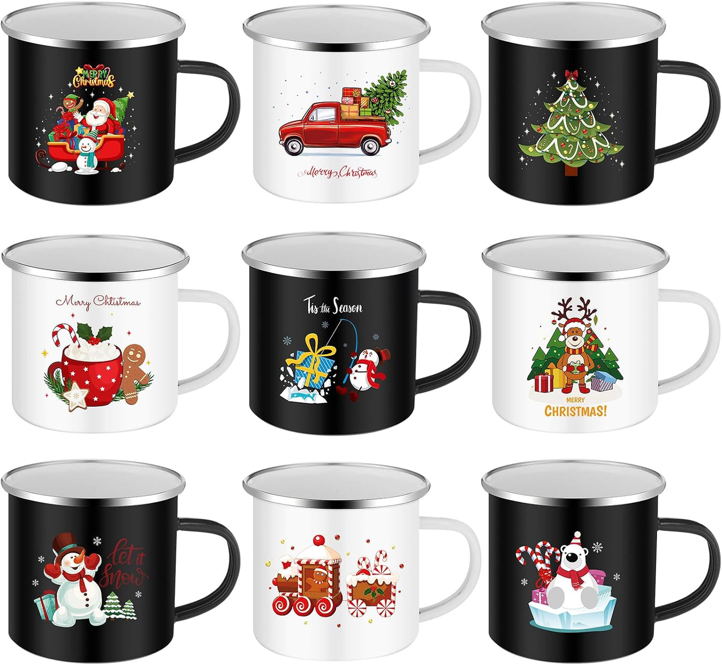 9 Tazas Navidad Esmaltadas 12oz para Café Regalo Familia