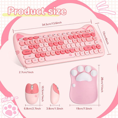 Set 3 teclado mouse gato inalámbrico USB 84 teclas