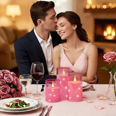 Velas LED sin llama con control remoto rosa set 3 4pulg