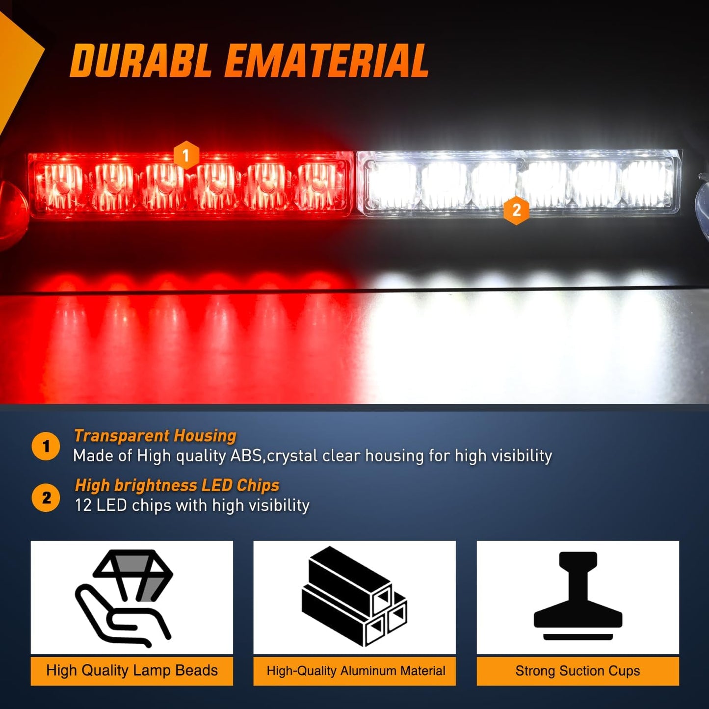 Barra luz estroboscópica 12 LED roja y blanca