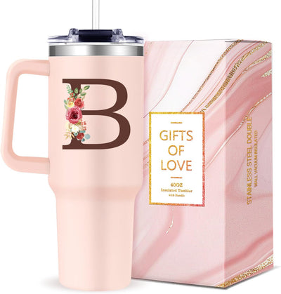 Taza personalizada con monograma floral para mujer 40oz