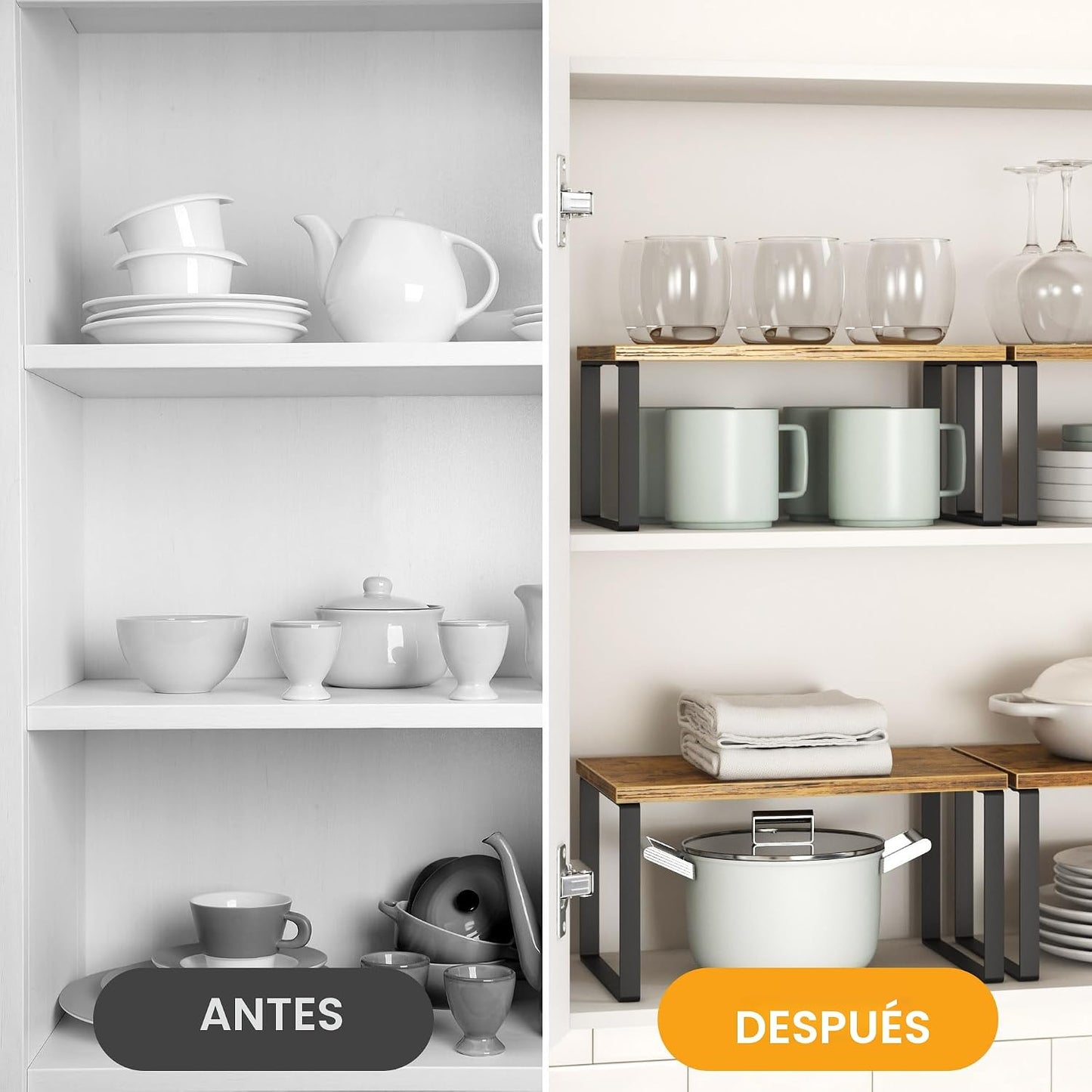 4 Pzas Estante Organiz. Cocina Madera Apilable