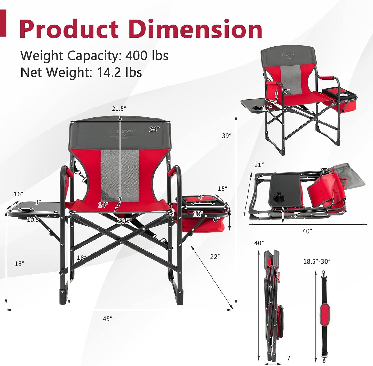 Silla camping plegable resistente 400lb con mesa y bolsa
