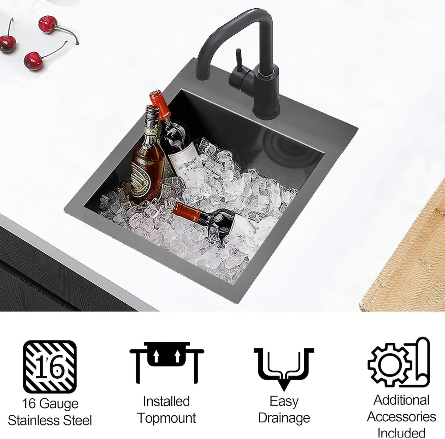 Fregadero barra 13x15" acero inox negro